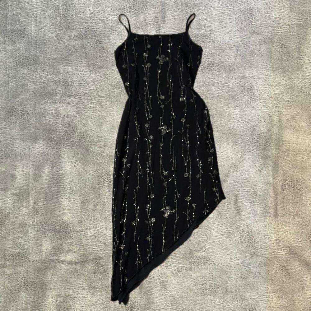 Vintage Black Floral Sparky Asymmetrical Fairy Mini Dress